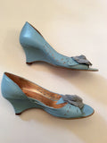 DUNE DUCK EGG PEEPTOE FLOWER TRIM WEDGE HEELS SIZE 4/37 - Whispers Dress Agency - Womens Wedges - 3