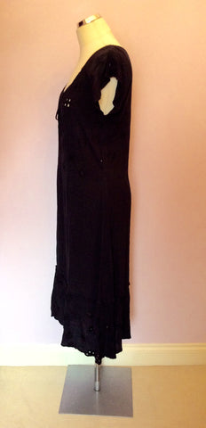 Ghost Black Scoop Neck Embroidered Dress Size M - Whispers Dress Agency - Sold - 4