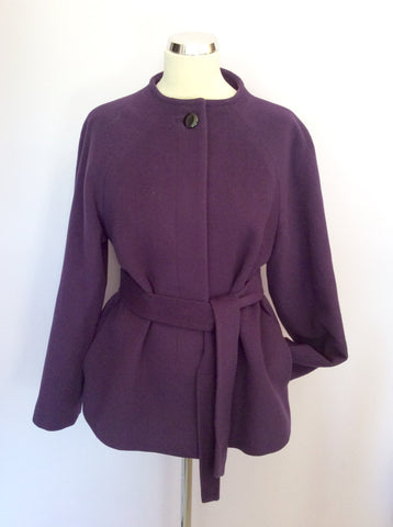 Jaeger Purple Wool Belted Jacket Size 14 - Whispers Dress Agency - Sold - 1