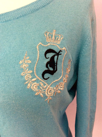 Juicy Couture Turquoise Blue Silk & Cotton Embroidered Cardigan Size L - Whispers Dress Agency - Womens Knitwear - 2