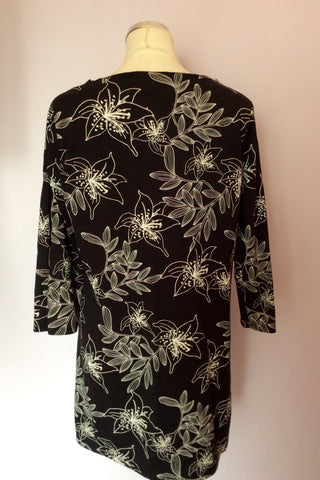 Laura Ashley Black & White Floral Print Long Top Size 16 - Whispers Dress Agency - Womens Tops - 2