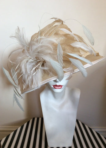 Natural Straw & Ivory Feather Trim Formal Hat - Whispers Dress Agency - Sold - 5