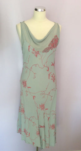 Ghost Duck Egg & Pink Embroidered Dress Size M - Whispers Dress Agency - Sold - 1