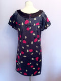 Monsoon Dark Grey Print Silk Dress Size 12 Petite - Whispers Dress Agency - Sold - 2