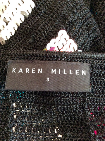 Karen Millen Black & Multi Coloured Sequinned Cardigan Size 3 UK 12/14 - Whispers Dress Agency - Sold - 3