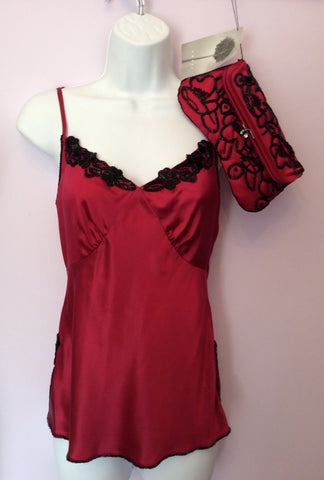 BRAND NEW COAST DARK PINK SILK BEADED CAMISOLE TOP SIZE 8 & MATCHING BAG - Whispers Dress Agency - Womens Tops - 1
