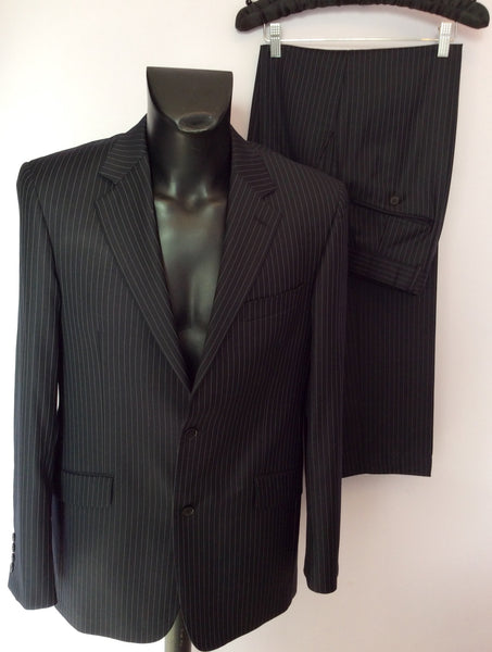 Racing Green Navy Blue Pinstripe Wool Suit Size 40L/ 34L - Whispers Dress Agency - Mens Suits & Tailoring - 1