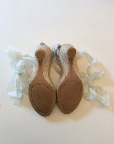 RUSSELL & BROMLEY PALE DUCK EGG TIE LEG WEDGE HEEL SANDALS SIZE 5/38 - Whispers Dress Agency - Womens Sandals - 5