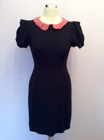 Monsoon Fusion Black & Pink Lace Collar Dress Size 8 - Whispers Dress Agency - Sold - 1