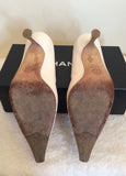 Chanel White & Beige Trim Leather Heels Size 7.5/40.5 - Whispers Dress Agency - Sold - 7