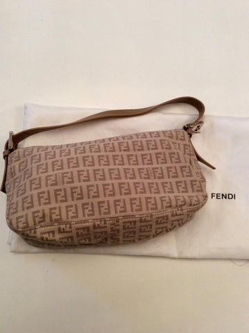 Fendi Beige Monogrammed Fabric & Leather Shoulder Bag - Whispers Dress Agency - Sold - 4