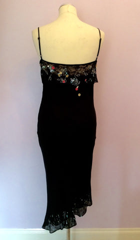 Karen Millen Black Strappy Silk Beaded & Silk Dress Size 14 - Whispers Dress Agency - Sold - 5