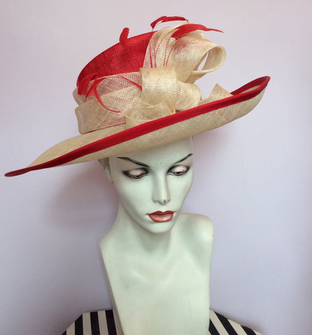 Brand New J.Bees Milinery Red & Cream Formal Hat - Whispers Dress Agency - Sold - 1
