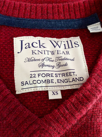 JACK WILLS DARK RED MERINO WOOL & COTTON V NECK JUMPER SIZE XS - Whispers Dress Agency - Mens Knitwear - 3