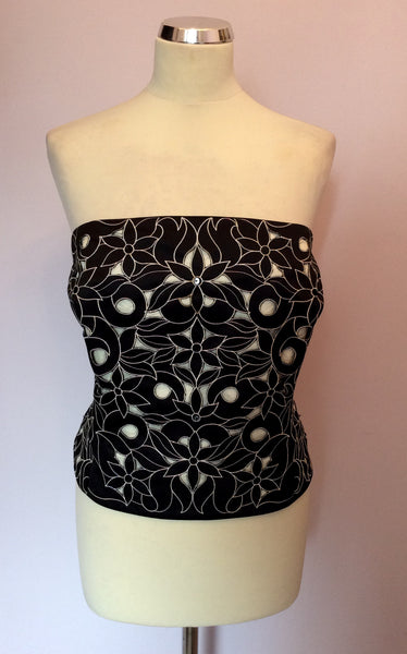 PEARCE FIONDA BLACK & WHITE FLORAL PRINT BUSTIER TOP SIZE 18 - Whispers Dress Agency - Womens Tops - 1