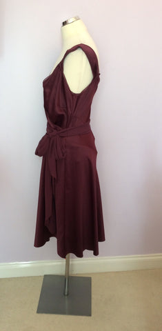 Brand New Amanda Wakeley Elements Burgundy Wine Satin Wrap Dress Size 16 - Whispers Dress Agency - Sold - 3