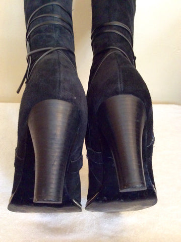 Shoe Co Black Suede Tie Detail Trim Size 6/39 - Whispers Dress Agency - Womens Boots - 6