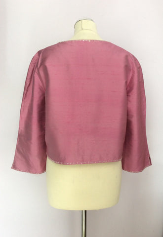 Gerard Deral Pink Silk Beaded Edge Short Bolero Jacket Size 44 UK 16 - Whispers Dress Agency - Sold - 3