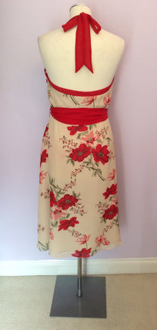 COAST CREAM WITH RED & GREEN FLORAL PRINT SILK DRESS & BAG SIZE 10 - Whispers Dress Agency - Womens Dresses - 4