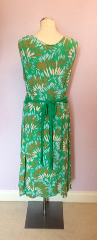 MONSOON GREEN PRINT V NECKLINE SUMMER DRESS SIZE 16 - Whispers Dress Agency - Womens Dresses - 2