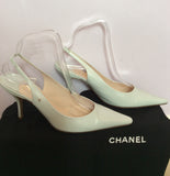 Brand New Chanel Palest Blue Leather Slingback Heels Size 5.5/38.5 - Whispers Dress Agency - Sold - 2