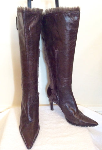 Nine West Brown Faux Fur Trim Boots Size Us 6, Uk 3.5/36 - Whispers Dress Agency - Womens Boots - 1