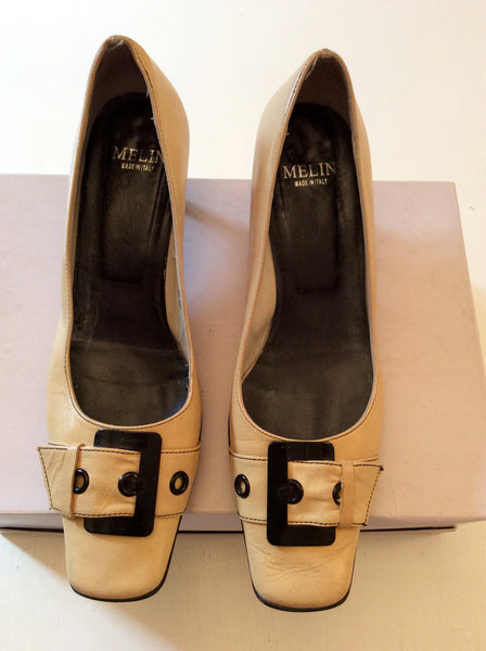 MELIN ITALIAN LEATHER BUTTERMILK BUCKLE TRIM HEELS SIZE 5/38 - Whispers Dress Agency - Womens Heels - 1