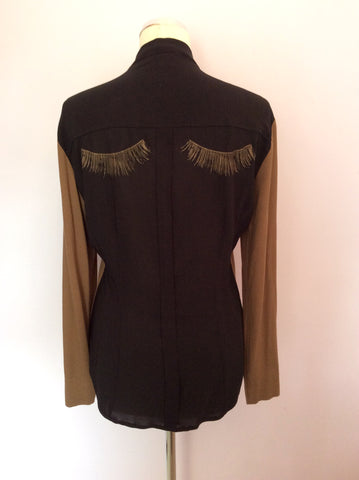 Brand New Isabel De Pedro Black & Brown Pussy Bow Blouse / Top Size 16 - Whispers Dress Agency - Sold - 2