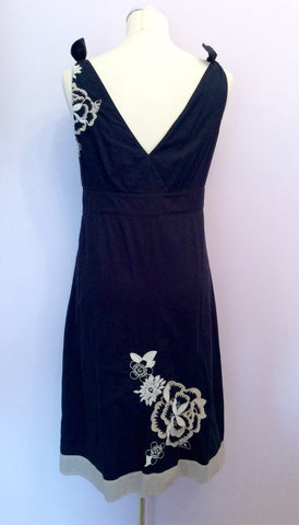 Monsoon Blue With Embroidered Flowers Cotton Summer Dress Size 10 - Whispers Dress Agency - Womens Dresses - 3
