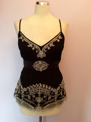 MONSOON BLACK & WHITE EMBROIDERED SILK STRAPPY TOP SIZE 14 - Whispers Dress Agency - Womens Tops - 1