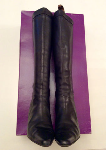 Ted Baker Black Leather Knee High Boots Size 4/37 - Whispers Dress Agency - Womens Boots - 3