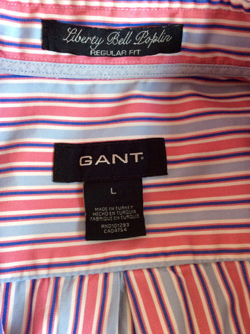 Gant Pink, White & Blue Stripe Liberty Bell Poplin Shirt Size L - Whispers Dress Agency - Sold - 2