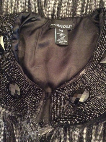 Cynthia Rowley Black & Grey Faux Fur Beaded Trim Gilet Size M/L - Whispers Dress Agency - Womens Gilets & Body Warmers - 3