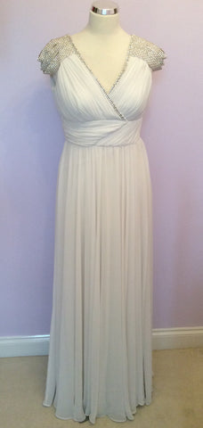 PRETTY DRESS LONG WHITE PEARL & DIAMANTÉ GRECIAN STYLE EVENING DRESS SIZE 10 - Whispers Dress Agency - Womens Eveningwear - 1