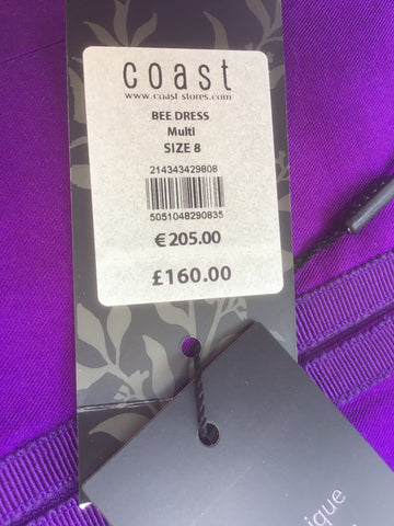 BRAND NEW COAST MULTI COLOURED STRAPLESS SPECIAL OCCASION BEE DRESS SIZE 8