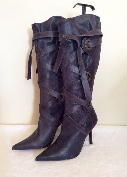 New Faith Damson Leather Lace Up Strap Boots Size 7/40 - Whispers Dress Agency - Sold - 1