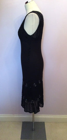 Laura Ashley Black Beaded & Sequinned Silk Cocktail Dress Size 8/10 - Whispers Dress Agency - Womens Dresses - 3
