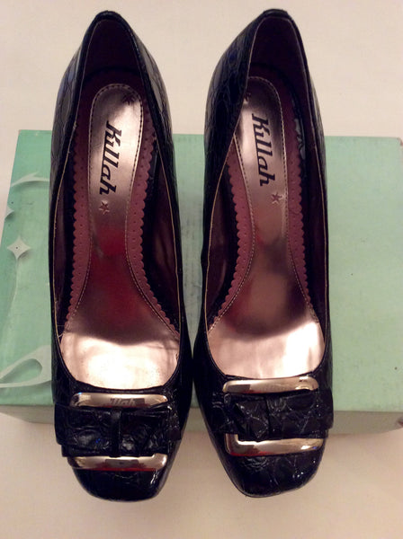 KILLAH BLACK PATENT LEATHER CROC BUCKLE TRIM HEELS SIZE 7/40 - Whispers Dress Agency - Womens Heels - 1