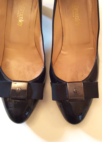 Russell & Bromley Black Patent Leather Bow Trim Heels Size 7/40 - Whispers Dress Agency - Sold - 2