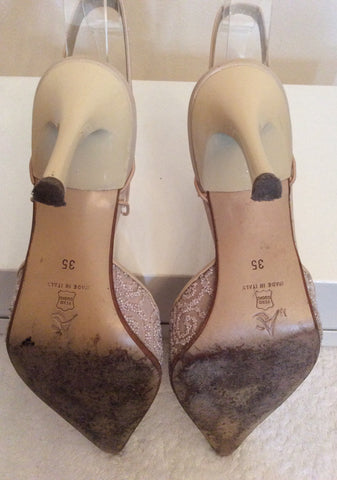 Daniel Cream Beaded Satin & Leather Slingback Heels Size 2.5/35 - Whispers Dress Agency - Womens Heels - 4