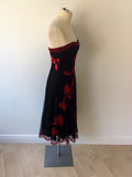 COAST BLACK & RED EMBROIDERED STRAPLESS DRESS SIZE 8