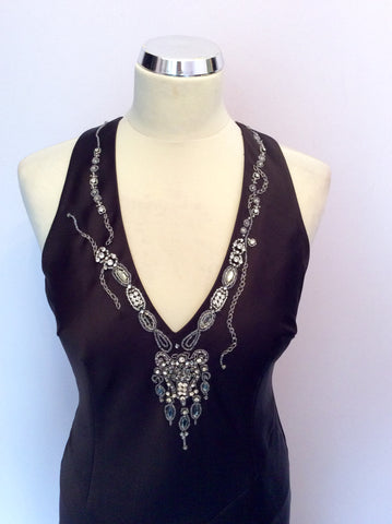 KAREN MILLEN BLACK EMBROIDERED & JEWEL TRIM LOW BACK COCKTAIL DRESS SIZE 10 - Whispers Dress Agency - Womens Dresses - 2