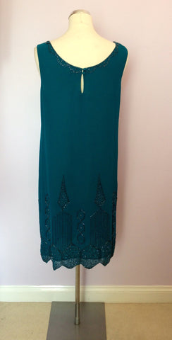 Kaliko Turquoise Beaded Shift Dress Size 12 - Whispers Dress Agency - Sold - 3