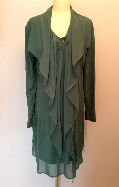 Sandwich Dark Green Stretch Jersey Scarf Trim Dress Size XL - Whispers Dress Agency - Sold - 1