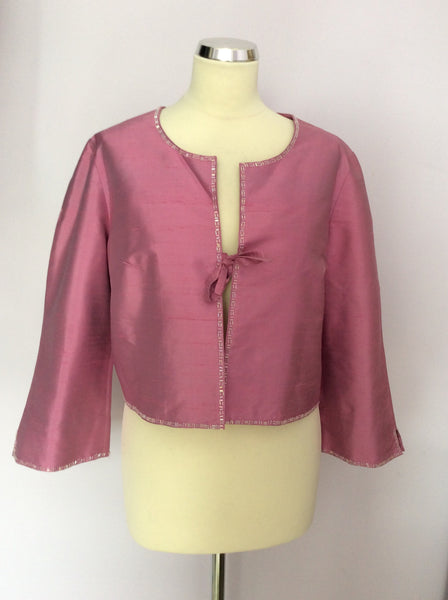Gerard Deral Pink Silk Beaded Edge Short Bolero Jacket Size 44 UK 16 - Whispers Dress Agency - Sold - 1