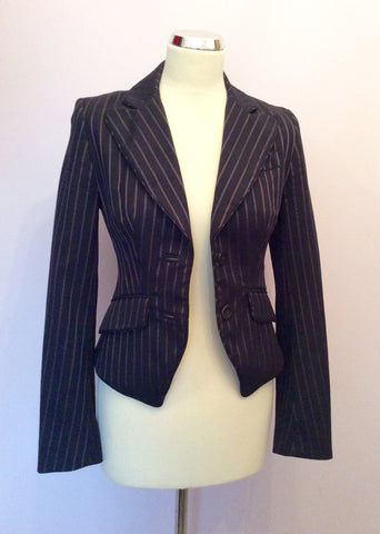 Karen Millen Black Pinstripe Wool Blend Jacket Size 8 - Whispers Dress Agency - Sold - 1