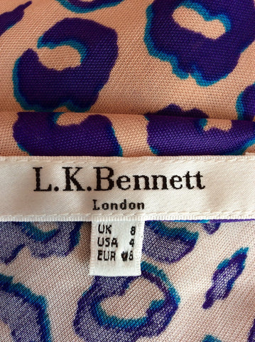 LK Bennett Nude, Purple & Turquoise Leopard Print Wrap Dress Size 8 - Whispers Dress Agency - Sold - 4