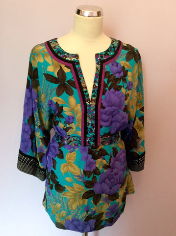 Monsoon Multicoloured Floral Print Silk Top Size 16 - Whispers Dress Agency - Sold - 1