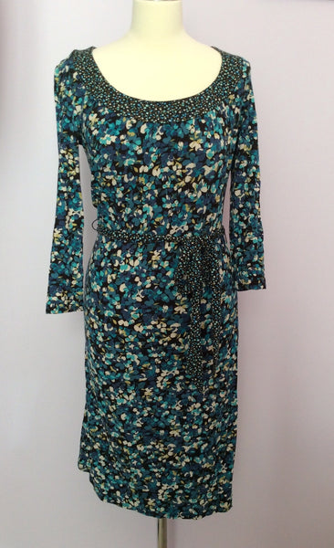Phase Eight Black & Blue Floral Print Tie Waist Dress Size 10 - Whispers Dress Agency - Sold - 1