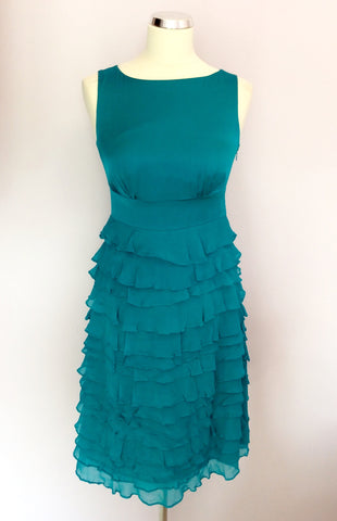 MONSOON TURQOUISE SILK TIERED FRILL SKIRT DRESS SIZE 8 - Whispers Dress Agency - Womens Dresses - 1